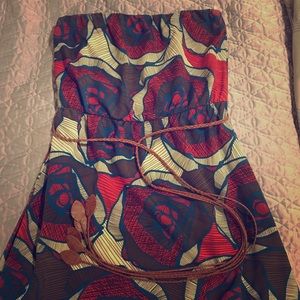 Strapless maxi dress with leaf belt